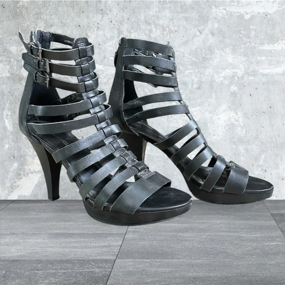 Via Spiga high heel sz 7 leather Roman strappy buckles platform dress shoes - Picture 2 of 12